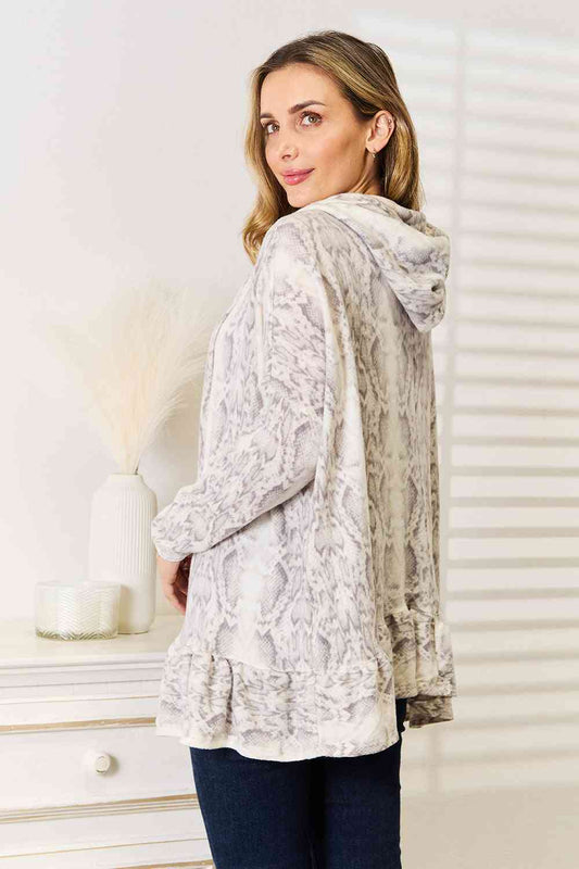 Full Size Snakeskin Print Ruffle Hem Hoodie - Hoodies & Sweatshirts - Shirts & Tops - 2 - 2024