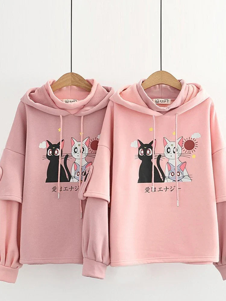 Luna Cat Kawaii Harajuku Fleece Hoodie - Hoodies & Sweatshirts - Shirts & Tops - 4 - 2024