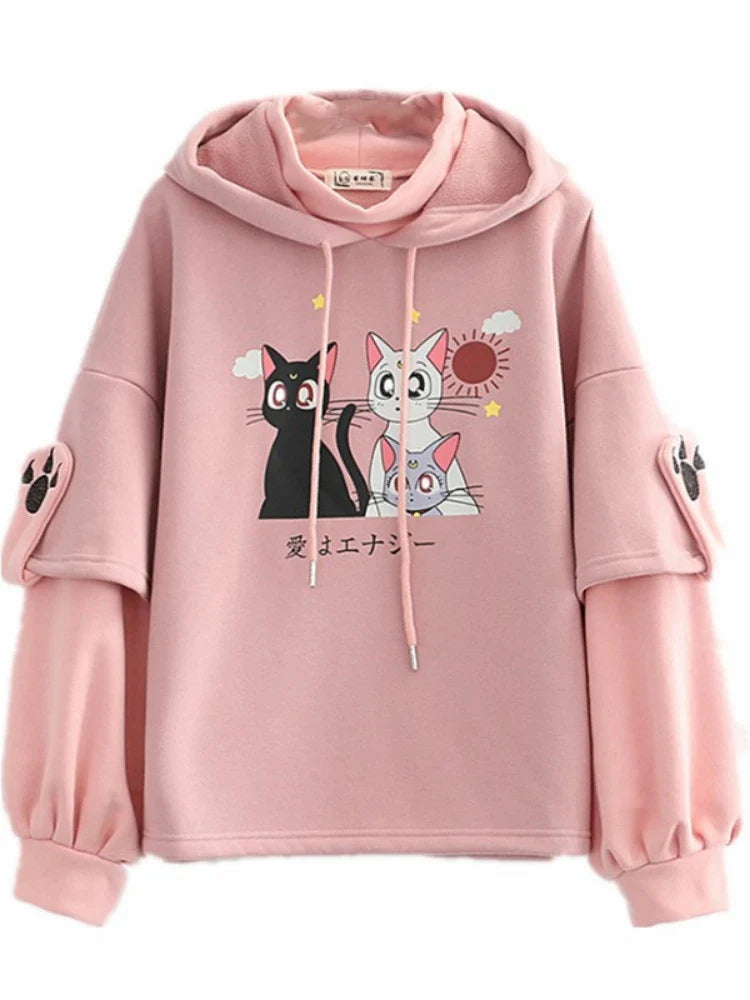 Luna Cat Kawaii Harajuku Fleece Hoodie - Hoodies & Sweatshirts - Shirts & Tops - 3 - 2024