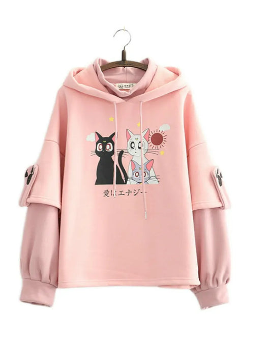 Luna Cat Kawaii Harajuku Fleece Hoodie - Hoodies & Sweatshirts - Shirts & Tops - 1 - 2024