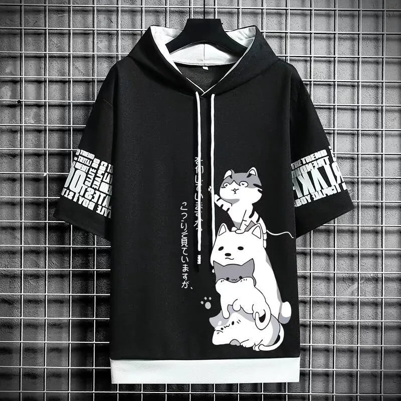 Men’s Summer Cartoon Hoodie - Harajuku Short Sleeve - Hoodies & Sweatshirts - Shirts & Tops - 1 - 2024