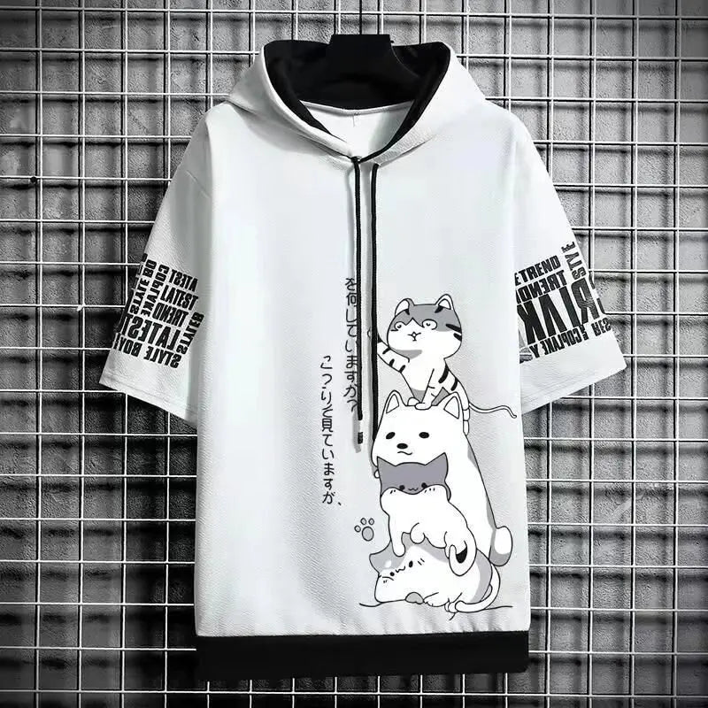 Men’s Summer Cartoon Hoodie - Harajuku Short Sleeve - White / S - Hoodies & Sweatshirts - Shirts & Tops - 11 - 2024