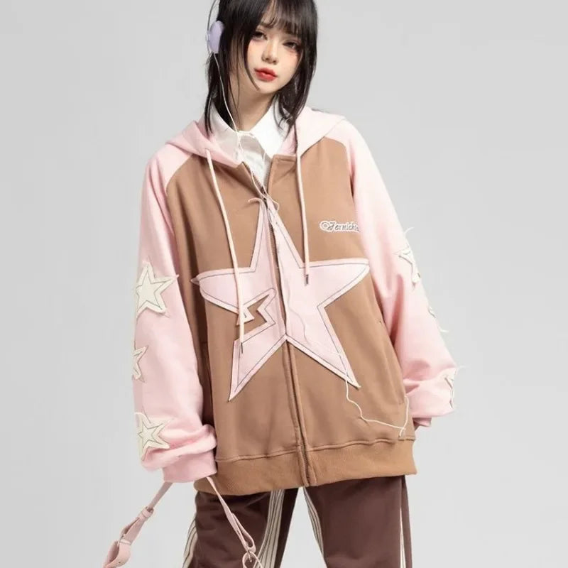 Oversize Star Patch Hoodie - Japanese Y2K Preppy Style - Hoodies & Sweatshirts - Clothing - 5 - 2024