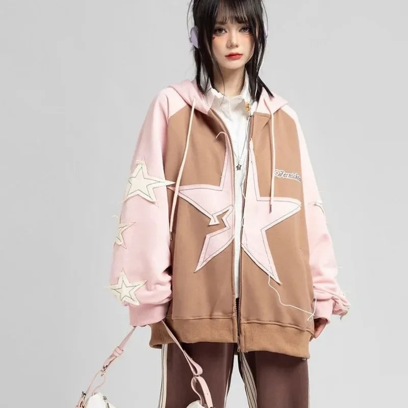 Oversize Star Patch Hoodie - Japanese Y2K Preppy Style - Hoodies & Sweatshirts - Clothing - 4 - 2024
