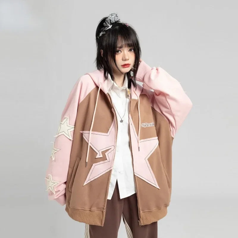 Oversize Star Patch Hoodie - Japanese Y2K Preppy Style - Hoodies & Sweatshirts - Clothing - 3 - 2024