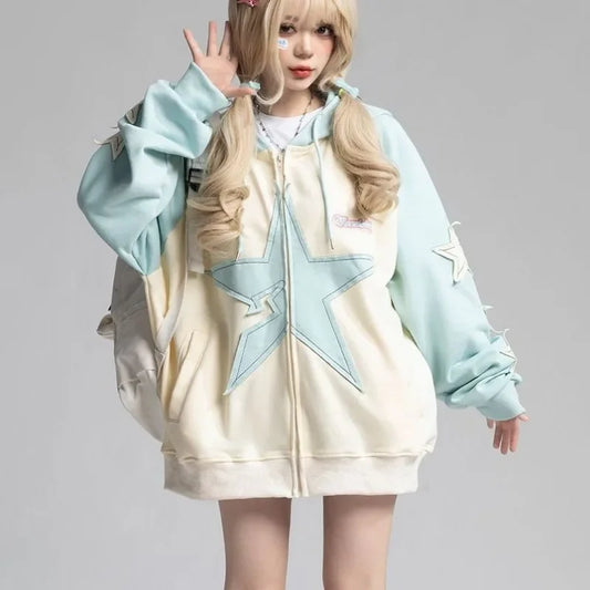 Oversize Star Patch Hoodie - Japanese Y2K Preppy Style - Hoodies & Sweatshirts - Clothing - 1 - 2024