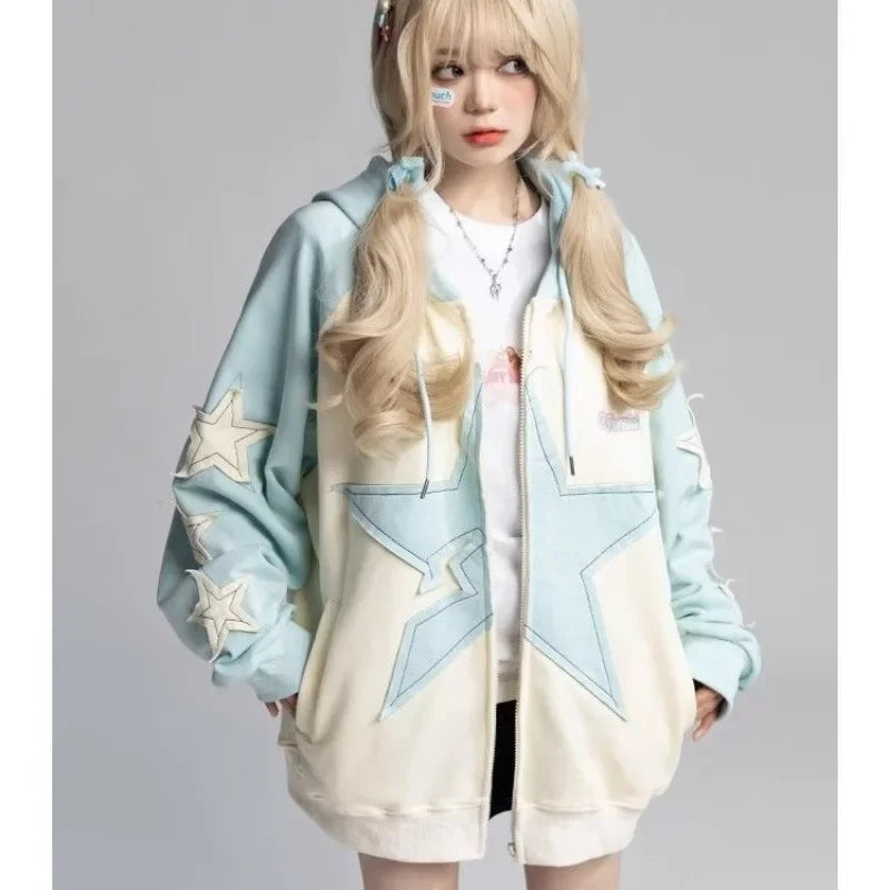 Oversize Star Patch Hoodie - Japanese Y2K Preppy Style - Hoodies & Sweatshirts - Clothing - 2 - 2024