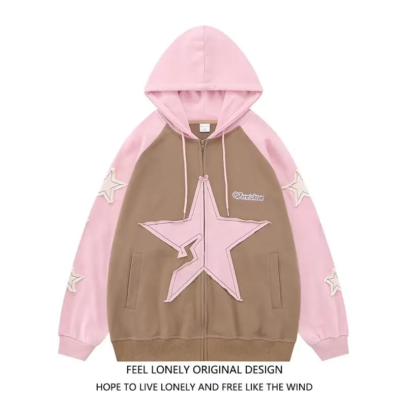 Oversize Star Patch Hoodie - Japanese Y2K Preppy Style - Pink / S - Hoodies & Sweatshirts - Clothing - 8 - 2024