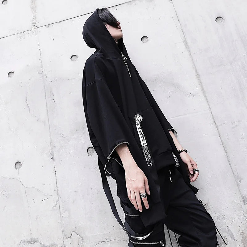 Oversized Ribbon Techwear Black Hoodie - Hoodies & Sweatshirts - Coats & Jackets - 4 - 2024