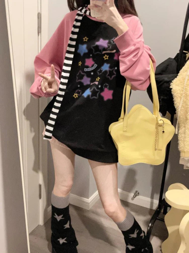 Star Print Hoodies - Harajuku Kpop Casual Oversized Streetwear - Hoodies & Sweatshirts - Clothing - 5 - 2024