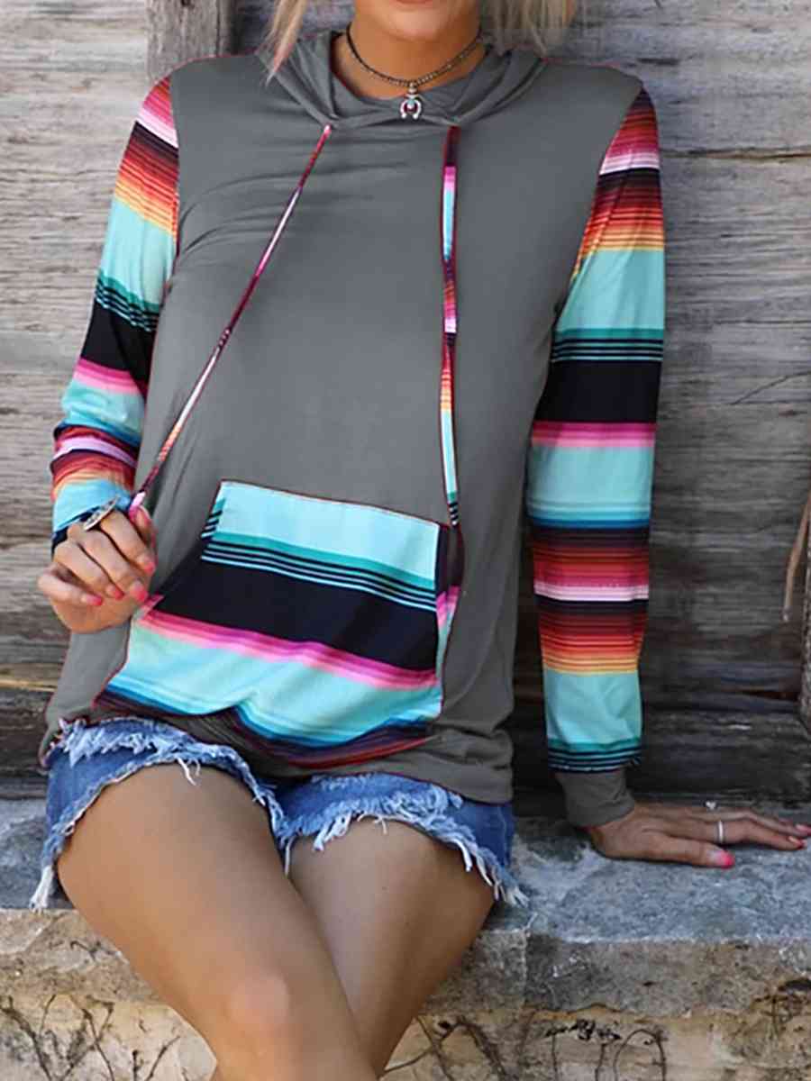 Striped Long Sleeve Hoodie - Charcoal / S - Hoodies & Sweatshirts - Shirts & Tops - 4 - 2024