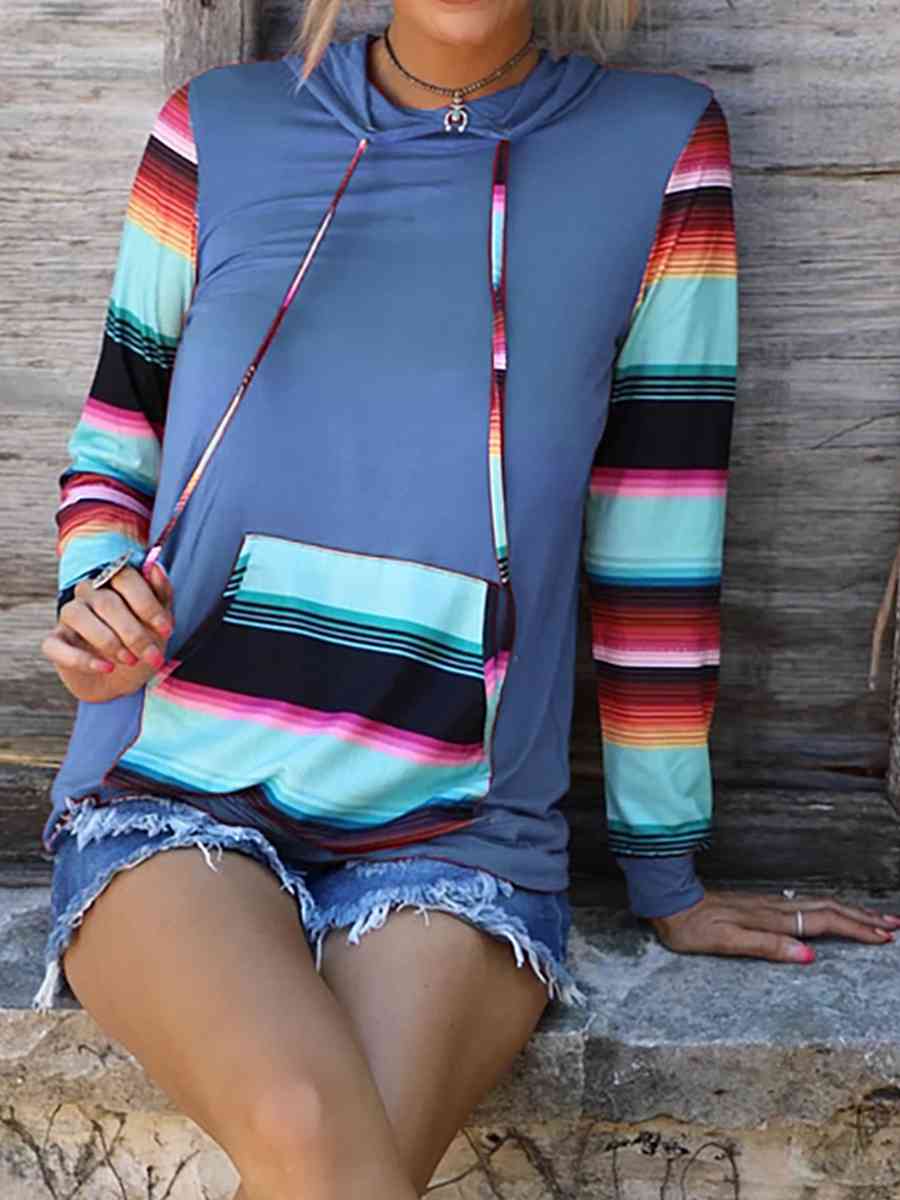 Striped Long Sleeve Hoodie - Dusty Blue / S - Hoodies & Sweatshirts - Shirts & Tops - 10 - 2024