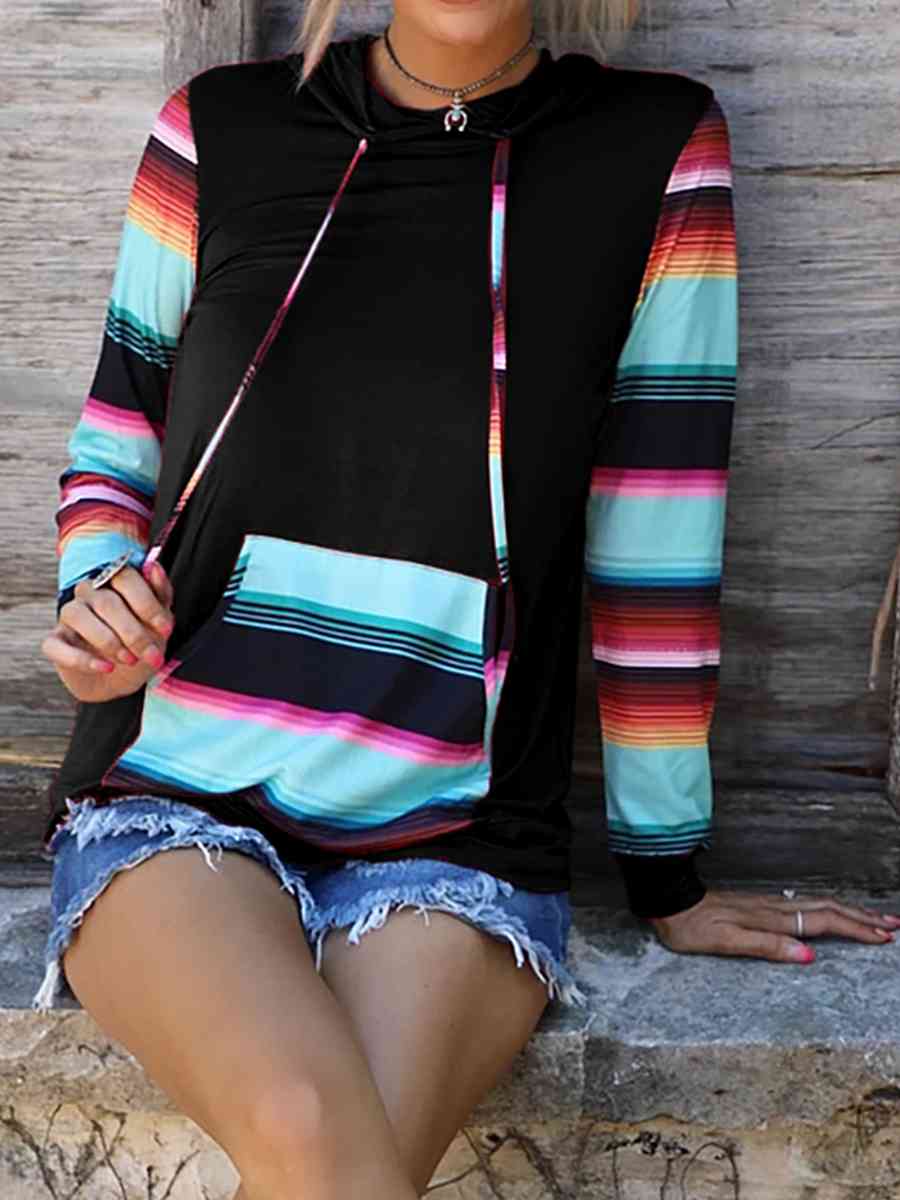 Striped Long Sleeve Hoodie - Black / S - Hoodies & Sweatshirts - Shirts & Tops - 1 - 2024