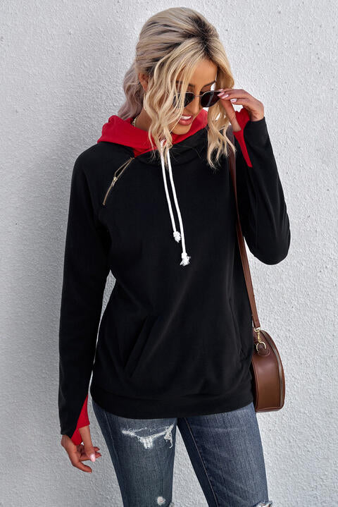 Zip Detail Long Sleeve Hoodie - Hoodies & Sweatshirts - Shirts & Tops - 3 - 2024