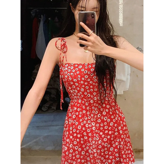 Backless Floral Halter One-Piece Swimsuit Dress - All Dresses - Swimwear - 1