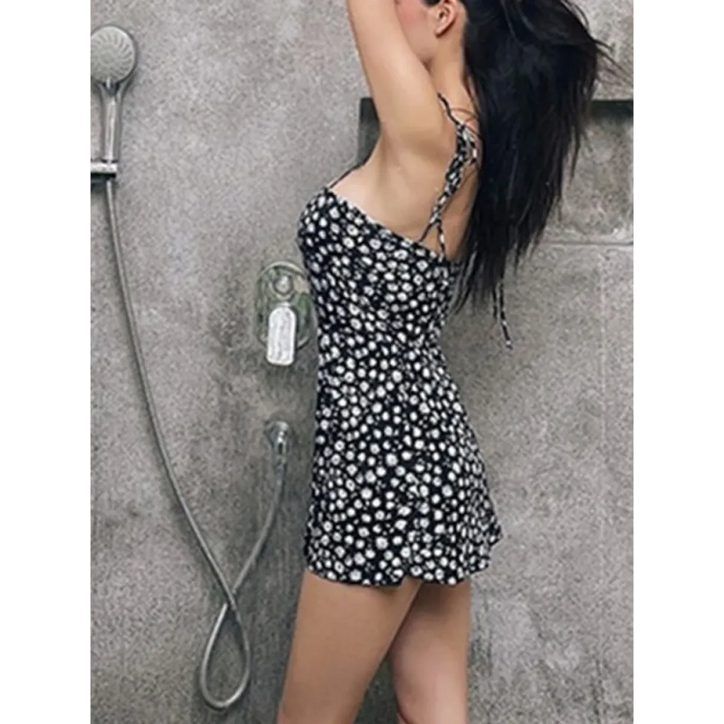 Backless Floral Halter One-Piece Swimsuit Dress - All Dresses - Swimwear - 5