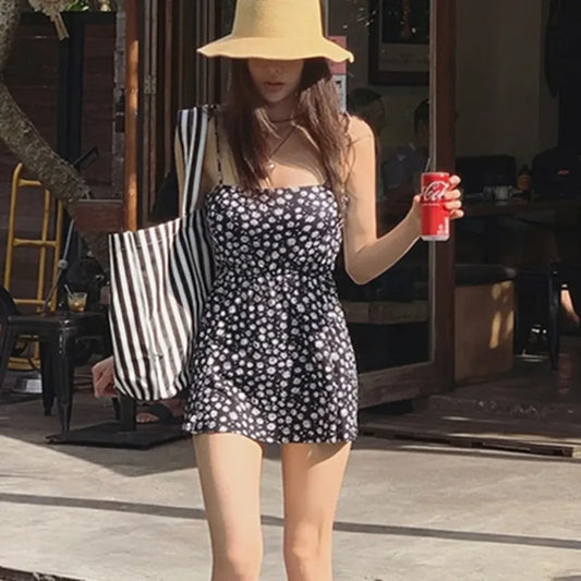 Backless Floral Halter One-Piece Swimsuit Dress - All Dresses - Swimwear - 6