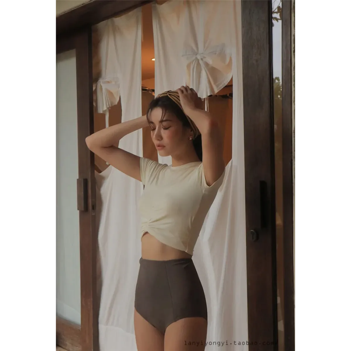 Bikini Set – High Waist Short Sleeve Pleated Korean Style - Sexy Products - Swimwear - 8