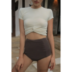 Bikini Set – High Waist Short Sleeve Pleated Korean Style - Sexy Products - Swimwear - 13