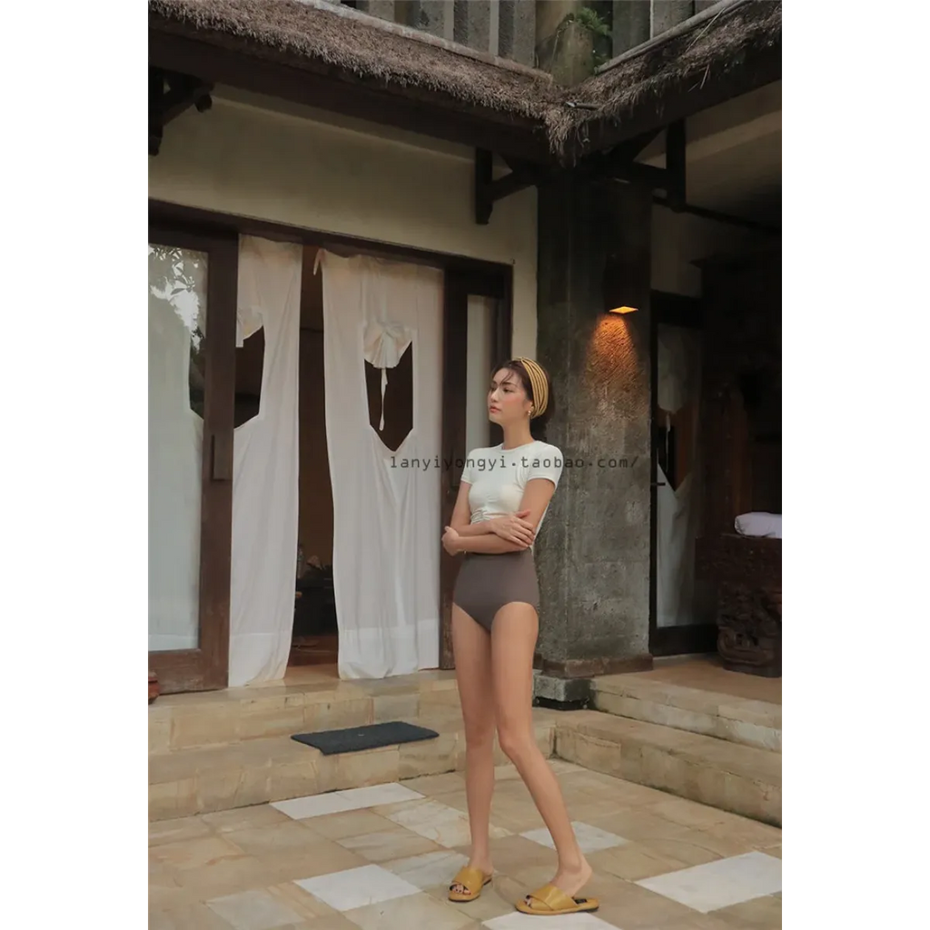 Bikini Set – High Waist Short Sleeve Pleated Korean Style - Sexy Products - Swimwear - 15