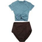 Bikini Set – High Waist Short Sleeve Pleated Korean Style - Sexy Products - Swimwear - 17