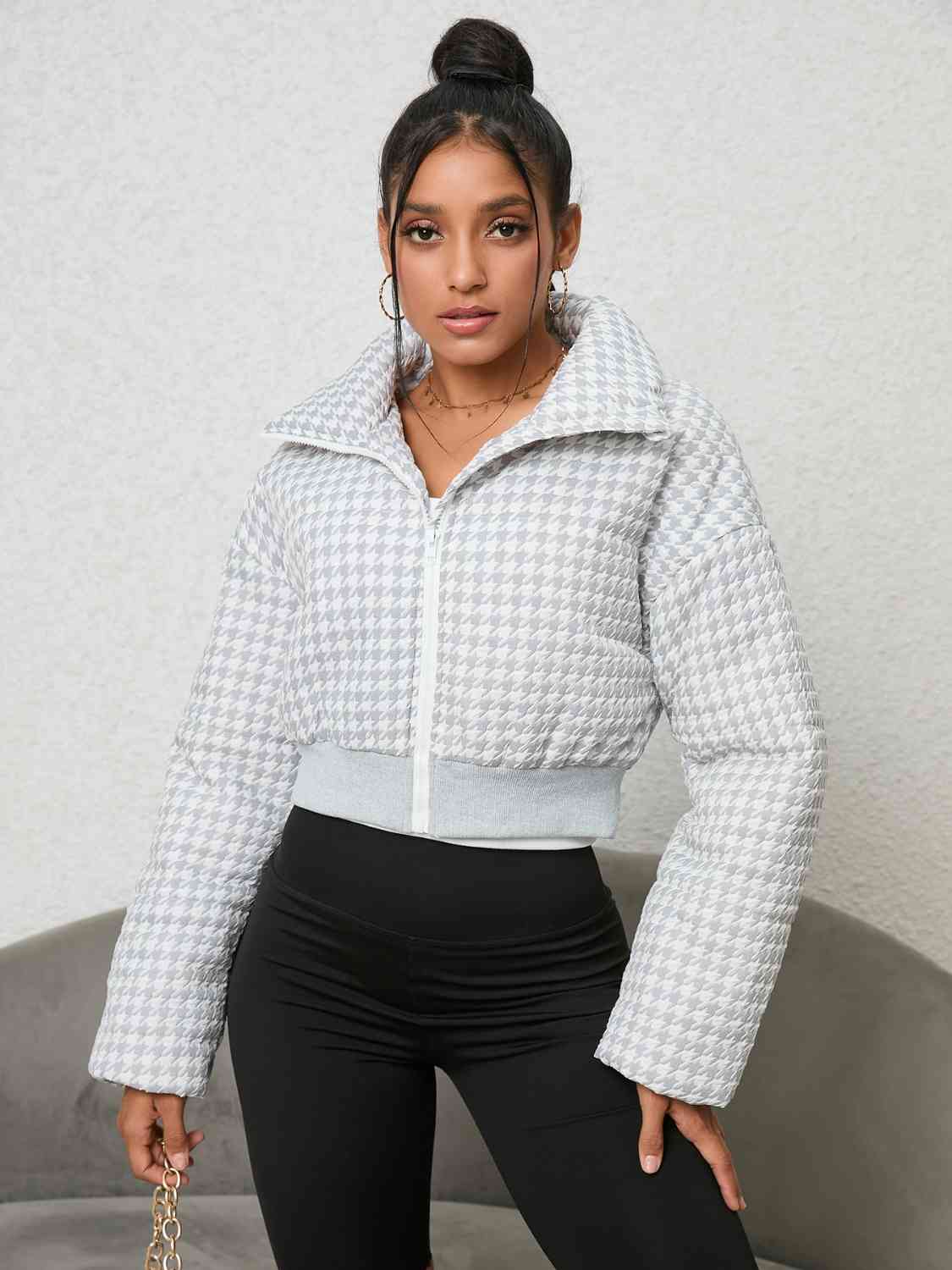 Houndstooth Zip-Up Jacket - Jackets & Coats - Coats & Jackets - 3 - 2024