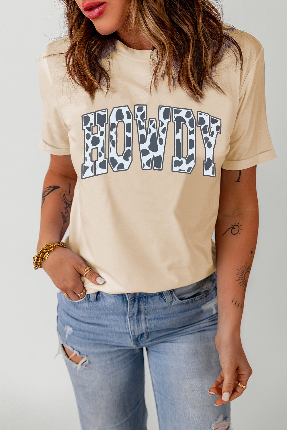 Round Neck Short Sleeve HOWDY Graphic Tee - Light Yellow / S - T-Shirts - Shirts & Tops - 1 - 2024