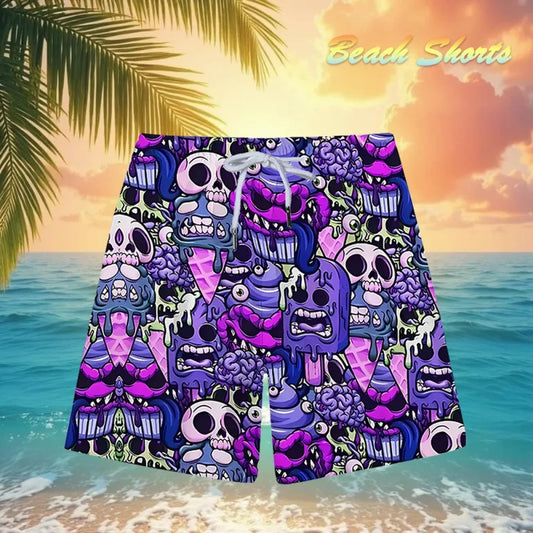Ice Cream Skull Print Quick-Dry Swim Shorts - Swimsuits - Swimsuit / Bikini / One-Piece Swimwear - 2