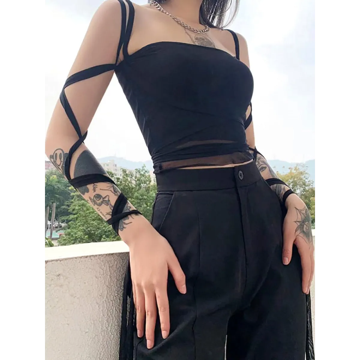 Dark Ice Punk Lace Camis - Women’s Clothing & Accessories - Sleeveless - Asymmetric - Camis - 4