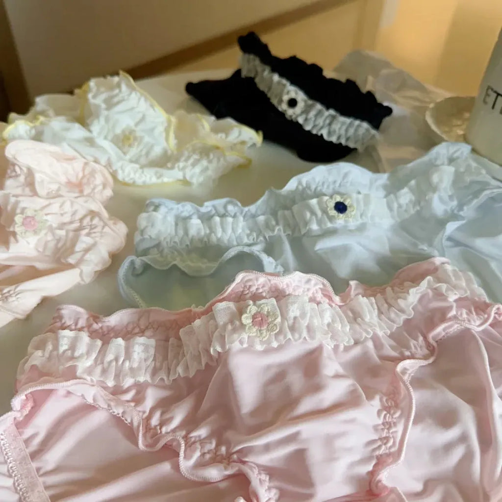 Sweet Girl Ruffle Lace Panties – Ice Silk Mid-Waist Cotton Briefs - Women’s Clothing & Accessories - Lingerie - 4