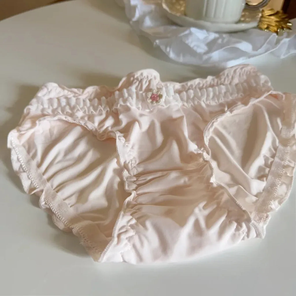 Sweet Girl Ruffle Lace Panties – Ice Silk Mid-Waist Cotton Briefs - Women’s Clothing & Accessories - Lingerie - 9