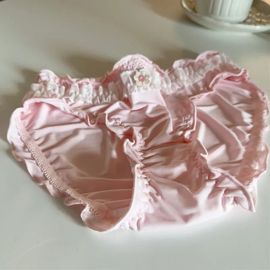 Sweet Girl Ruffle Lace Panties – Ice Silk Mid-Waist Cotton Briefs - Pink / M - Sexy Lingerie - Briefs - 2025 - 6