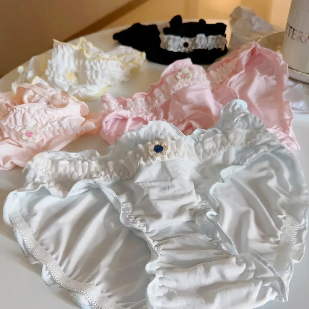 Sweet Girl Ruffle Lace Panties – Ice Silk Mid-Waist Cotton Briefs - Women’s Clothing & Accessories - Lingerie - 1