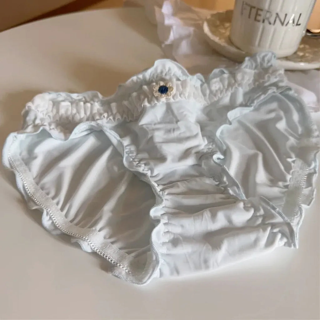 Sweet Girl Ruffle Lace Panties – Ice Silk Mid-Waist Cotton Briefs - Women’s Clothing & Accessories - Lingerie - 8