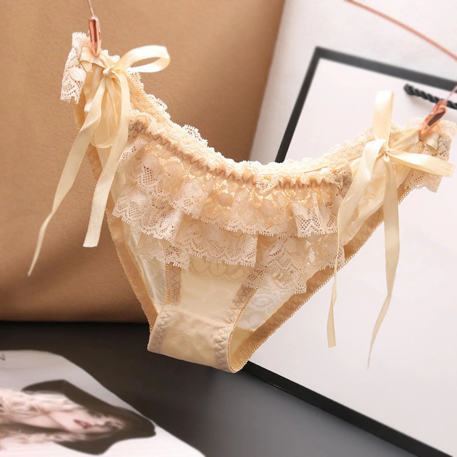 Floral Lace Thong Panties - Beige / One Size / CN | 1pc - Intimates - Panties - 8 - 2024