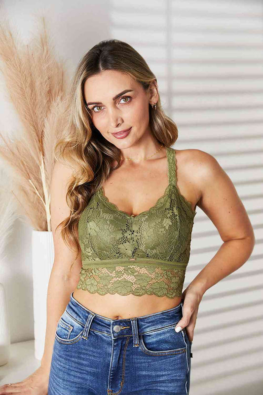 Full Size Crisscross Lace Bralette - Olive / S/M - Intimates - Shirts & Tops - 1 - 2024