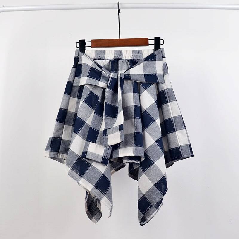 Irregular Plaid Mini Skirt - Dark Blue / One Size - Bottoms - Skirts - 10 - 2024