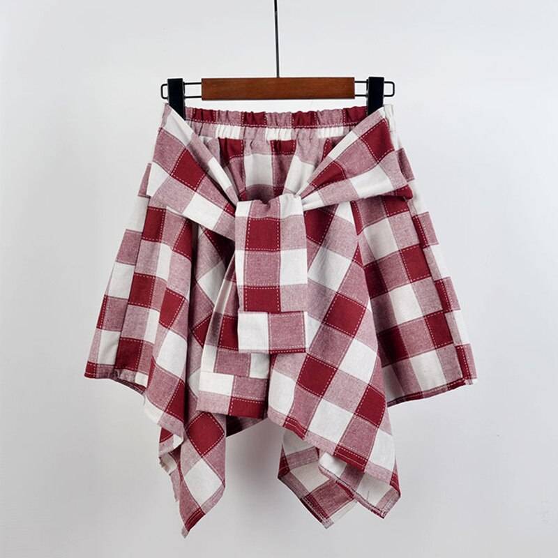 Irregular Plaid Mini Skirt - Light Red / One Size - Bottoms - Skirts - 11 - 2024