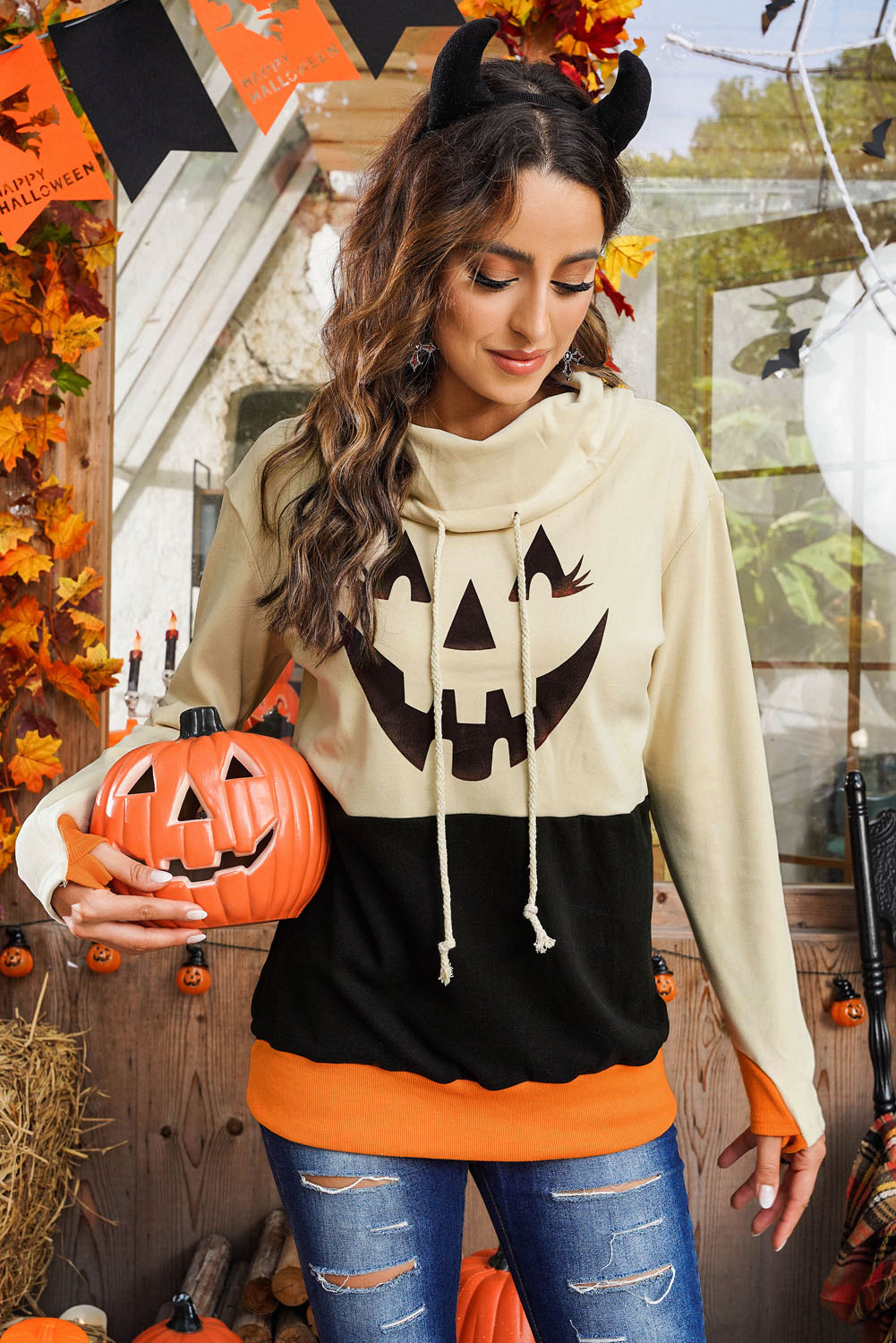 Long Sleeve Jack-O’-Lantern Graphic Sweatshirt - T-Shirts - Shirts & Tops - 3 - 2024