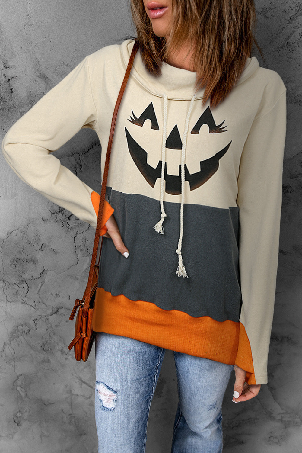 Long Sleeve Jack-O’-Lantern Graphic Sweatshirt - Gray / S - T-Shirts - Shirts & Tops - 5 - 2024