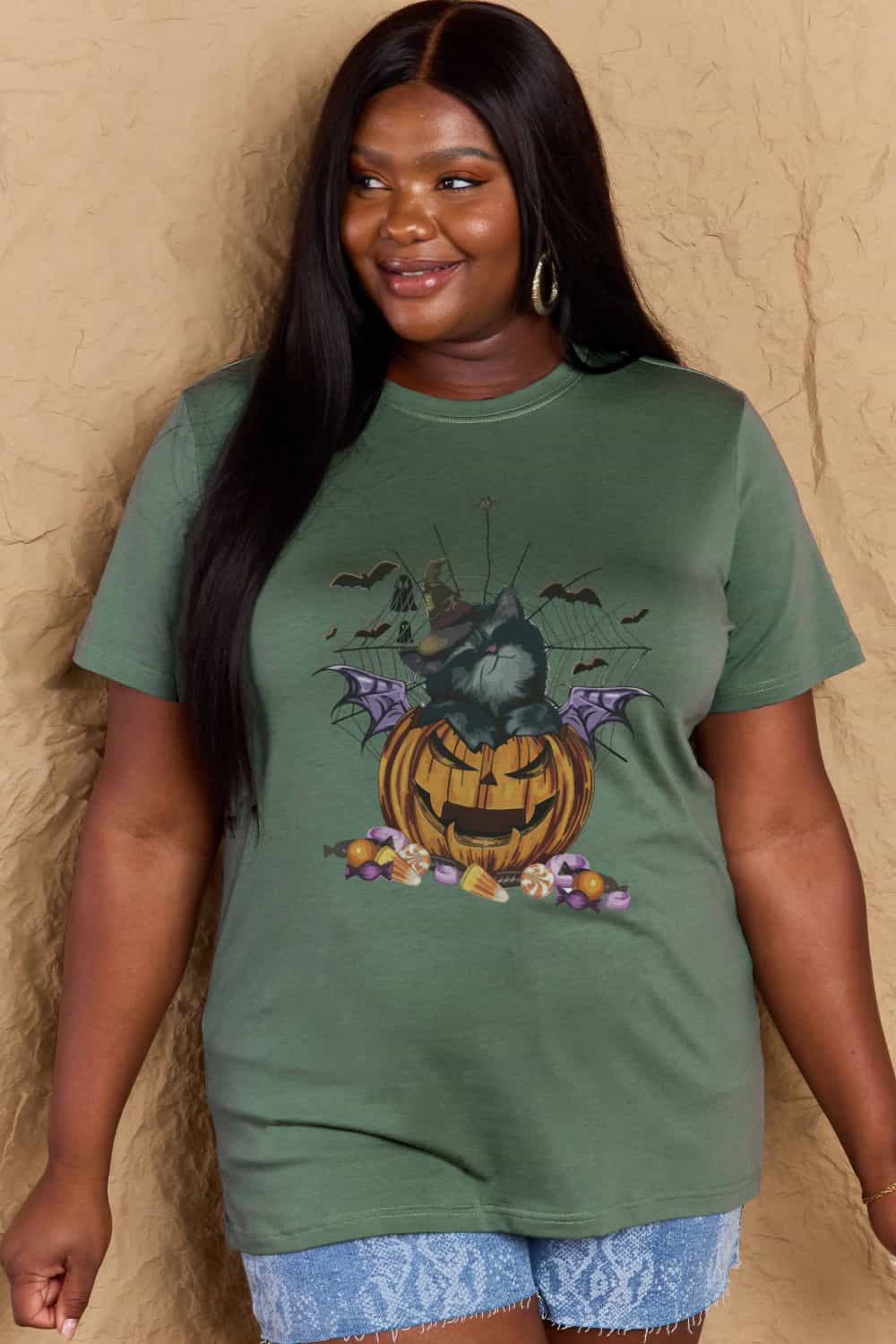 Full Size Jack-O’-Lantern Graphic T-Shirt - T-Shirts - Shirts & Tops - 16 - 2024