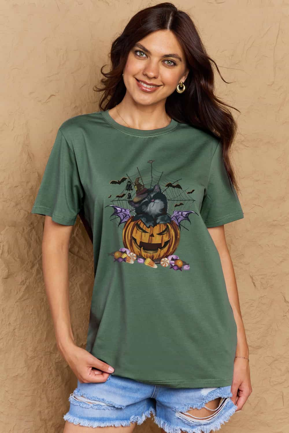 Full Size Jack-O’-Lantern Graphic T-Shirt - Green / S - T-Shirts - Shirts & Tops - 13 - 2024