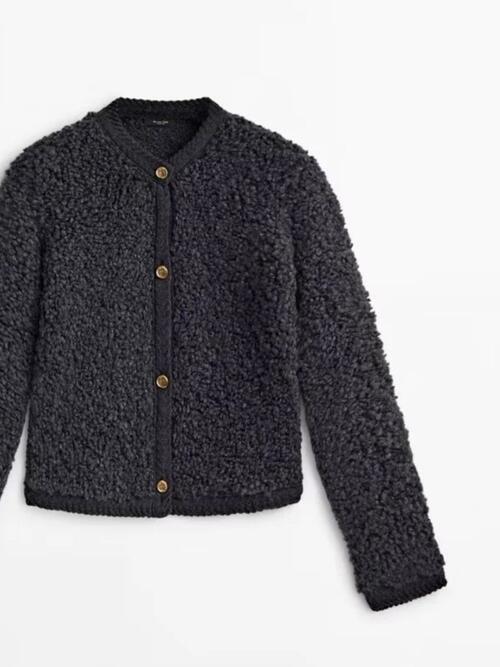 Button Up Round Neck Long Sleeve Jacket - Jackets & Coats - Coats & Jackets - 6 - 2024