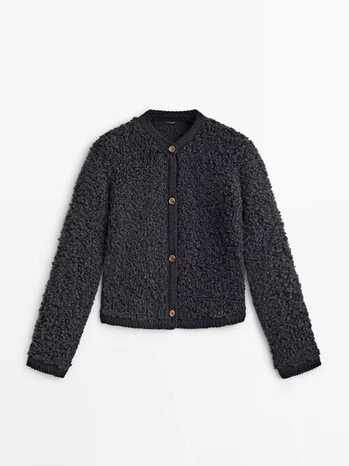 Button Up Round Neck Long Sleeve Jacket - Black / XS - Jackets & Coats - Coats & Jackets - 5 - 2024