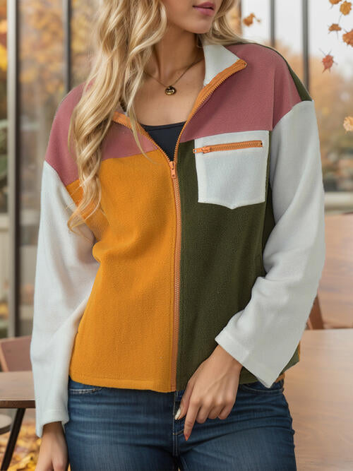 Color Block Zip-Up Long Sleeve Jacket - Jackets & Coats - Coats & Jackets - 3 - 2024