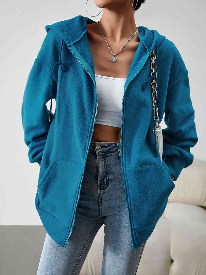 Dropped Shoulder Hooded Jacket with Pocket - Blue / S - Jackets & Coats - Coats & Jackets - 12 - 2024