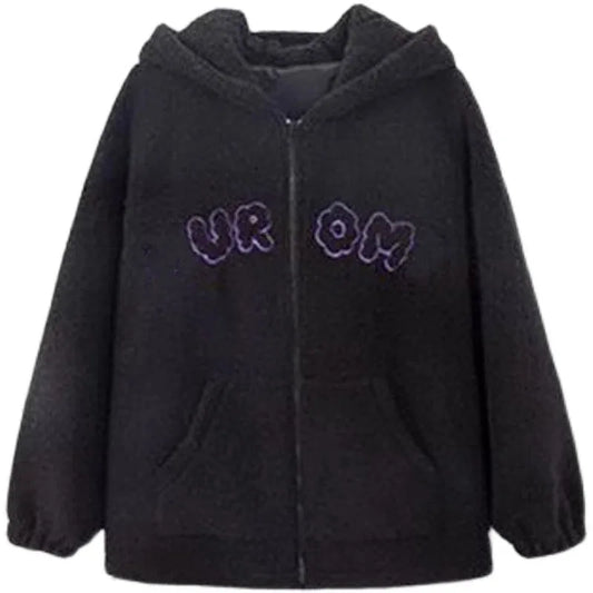 Kuromi Black Hooded Fleece Jacket - Jackets & Coats - Hoodies - 2 - 2024