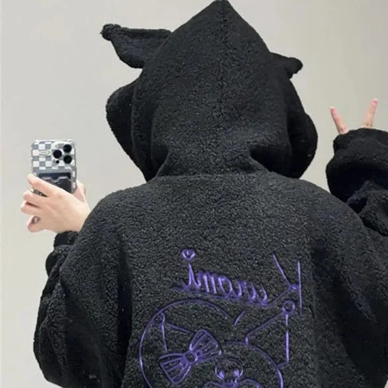 Kuromi Black Hooded Fleece Jacket - Jackets & Coats - Hoodies - 5 - 2024