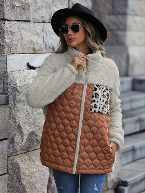 Leopard Color Block Zip-Up Jacket - Jackets & Coats - Coats & Jackets - 3 - 2024