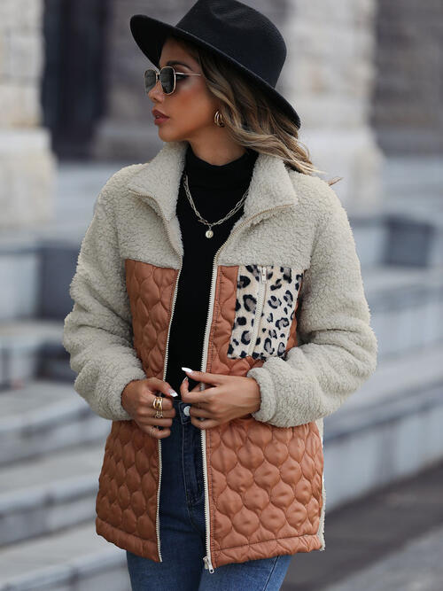 Leopard Color Block Zip-Up Jacket - Jackets & Coats - Coats & Jackets - 2 - 2024